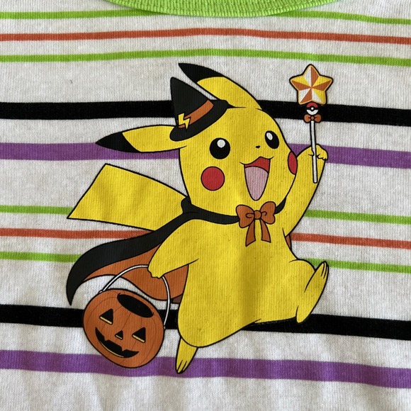 Pokemon Pikachu Halloween T-Shirt Kids M 8 Short‎ Sleeve Striped Colorful New - Picture 5 of 7